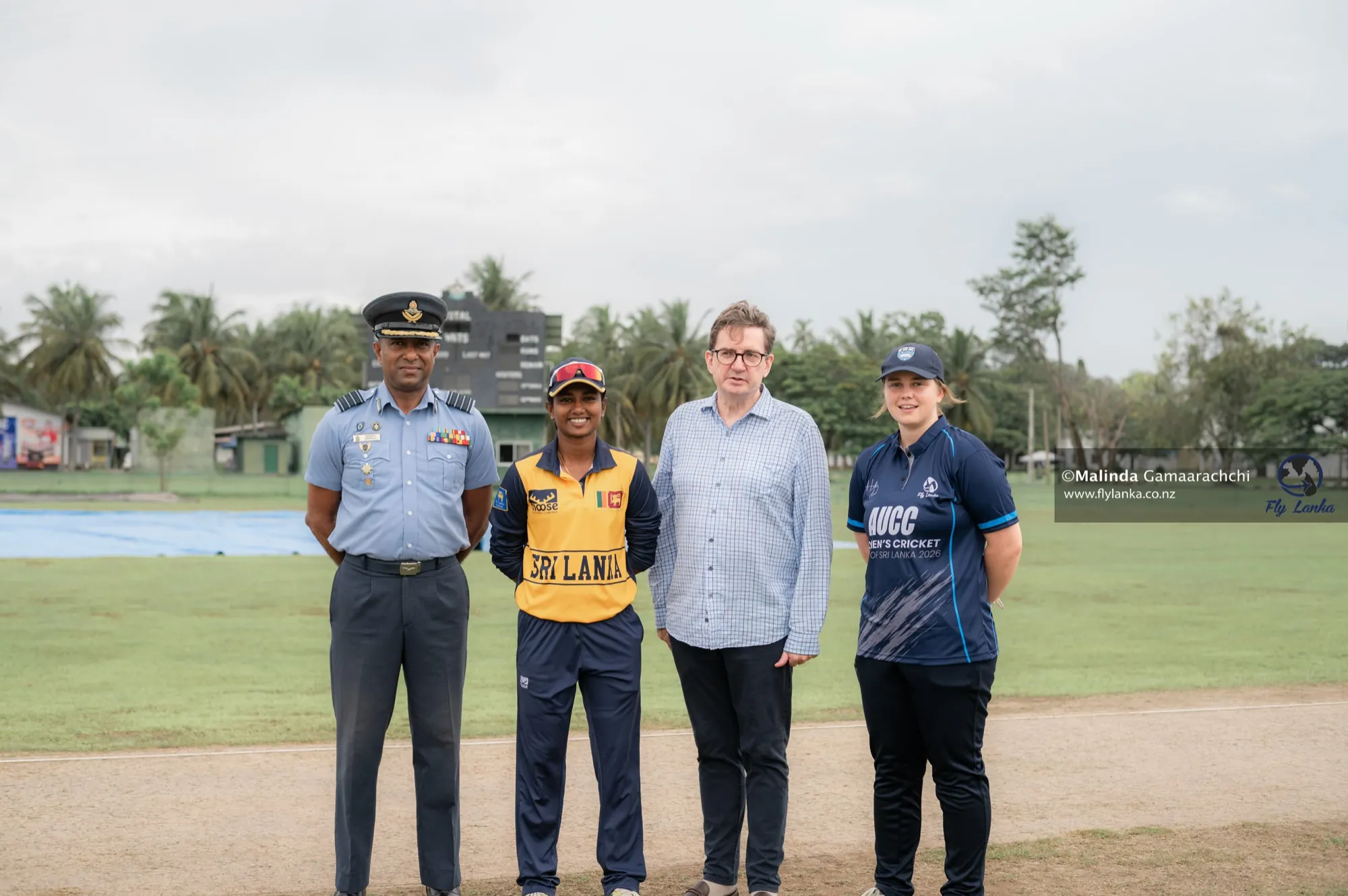 The Auckland University and Sri Lanka captains at the toss with guests